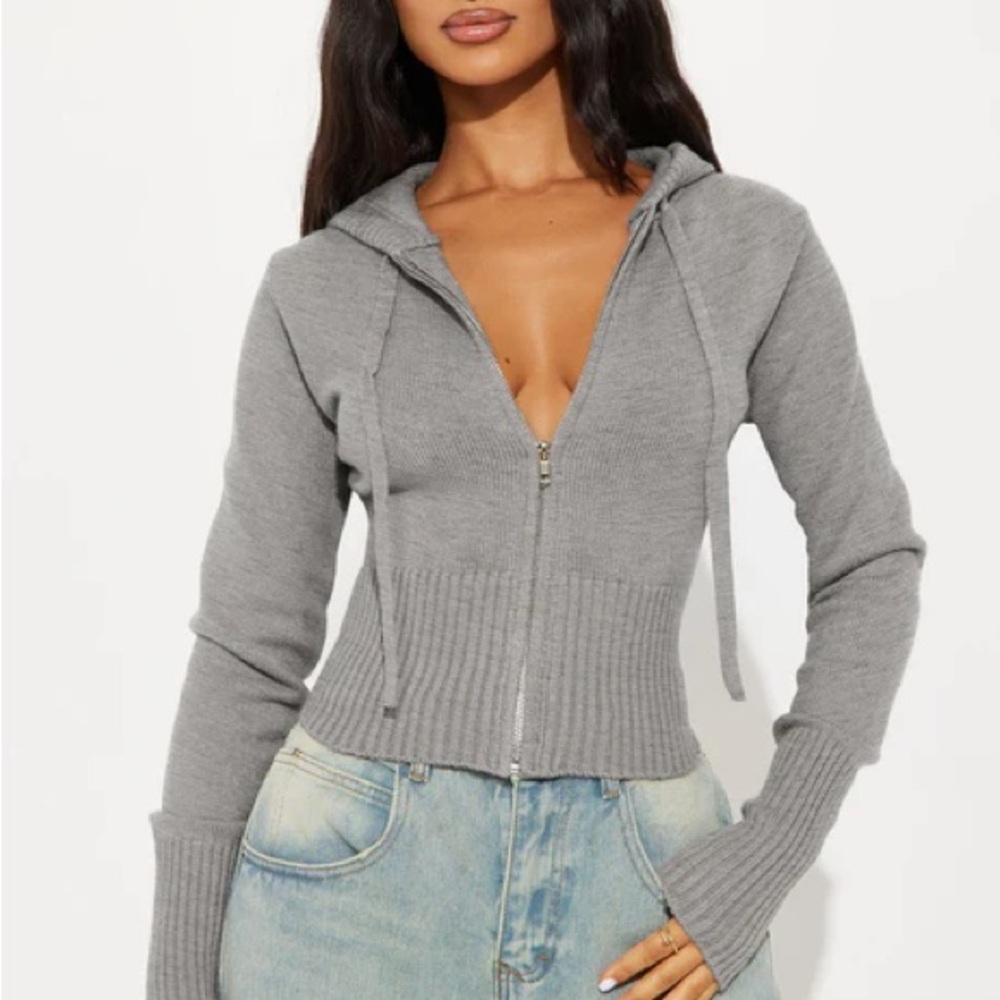 Fashion Nova Gray Cropped Hooded Sweater